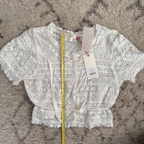 NWT Loveshackfancy Sully Victorian Cropped White Cotton Lace Top S - Picture 2 of 3